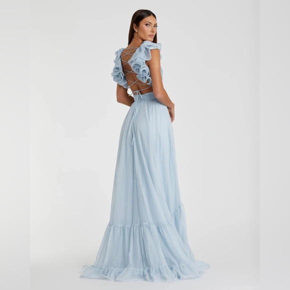 Mac Duggal Dresses & Skirts - Mac Duggal Light Blue Ruffle Tiered Cut-Out Chiffon Gown Sz: 2